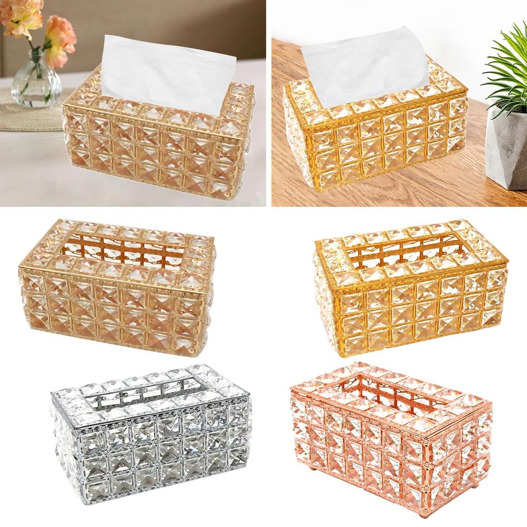Bling Crystal Facial Tissue Box Cover Elegant Napkin Holder Case Organizer