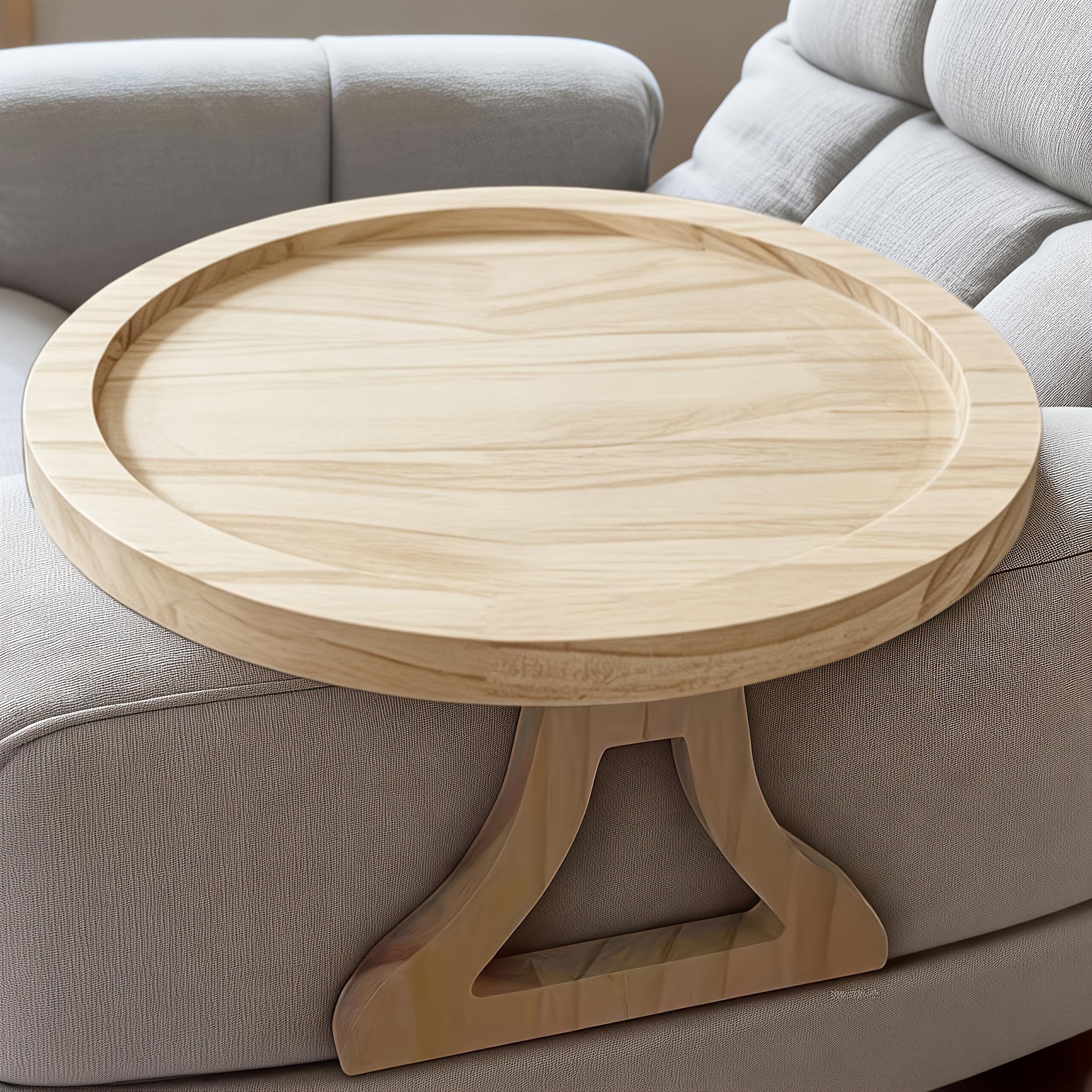 

1PC Round Wooden Tray, Suitable for Sofa Armrests, Foldable Design, Also Suitable for Beds