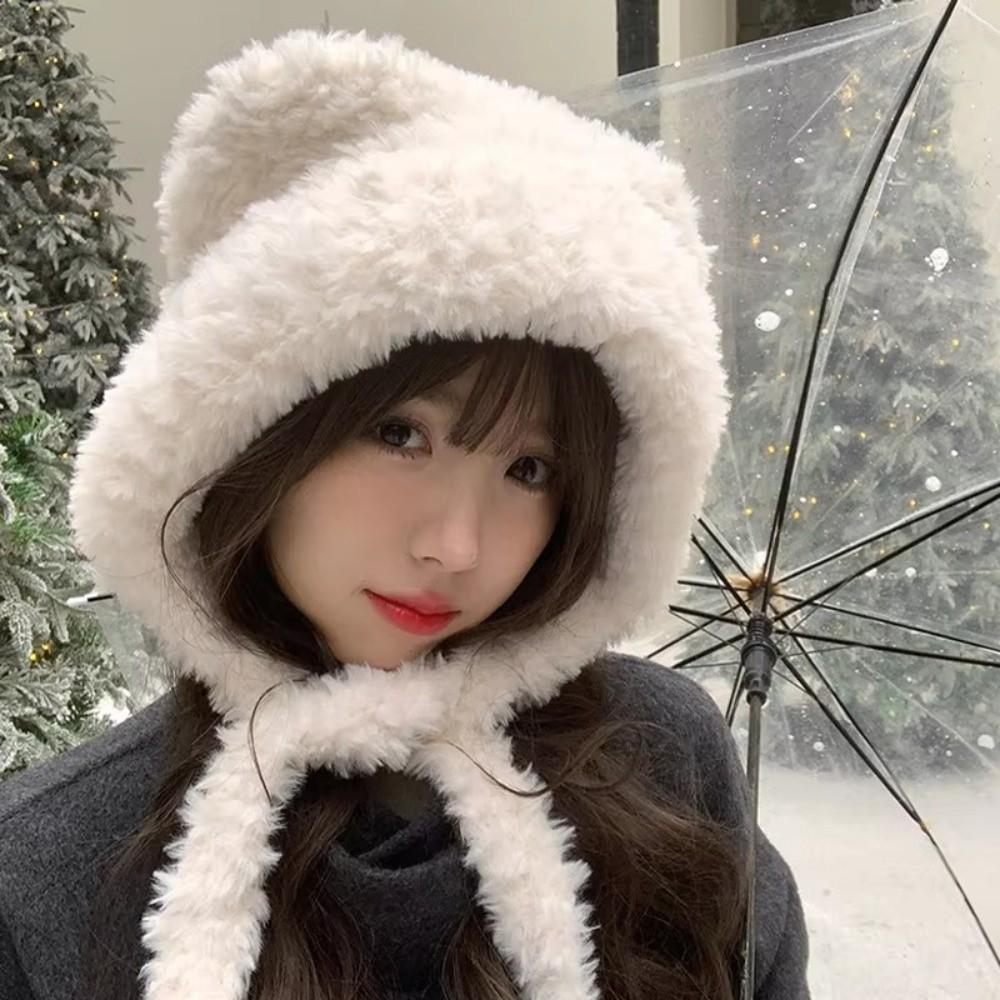 Bear Ear Knitted Woolen Hat Windproof Ear Protection Cap Fashion Winter Bomber Hat  Outdoor