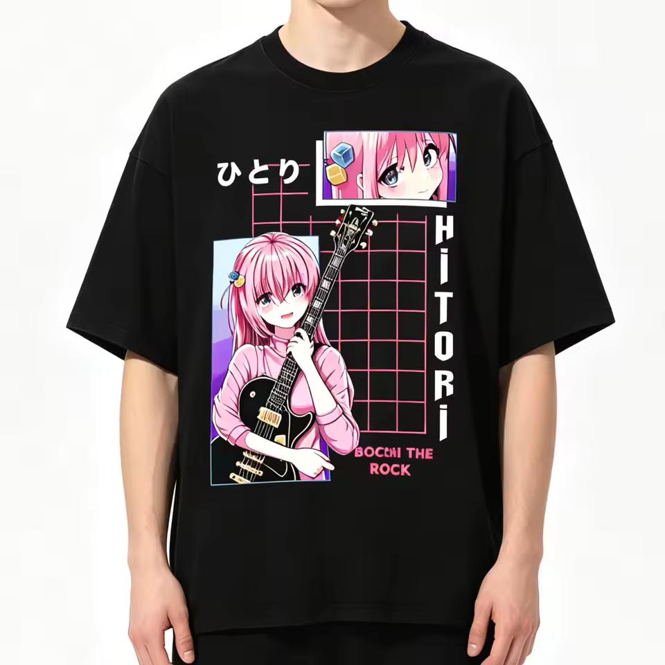 2026 Summer Hot Sale Anime Bocchi The Rock Graphic T-shirt Y2K Men Women Trendy Harajuku T-shirt Print Crew Neck Casual T Shirt