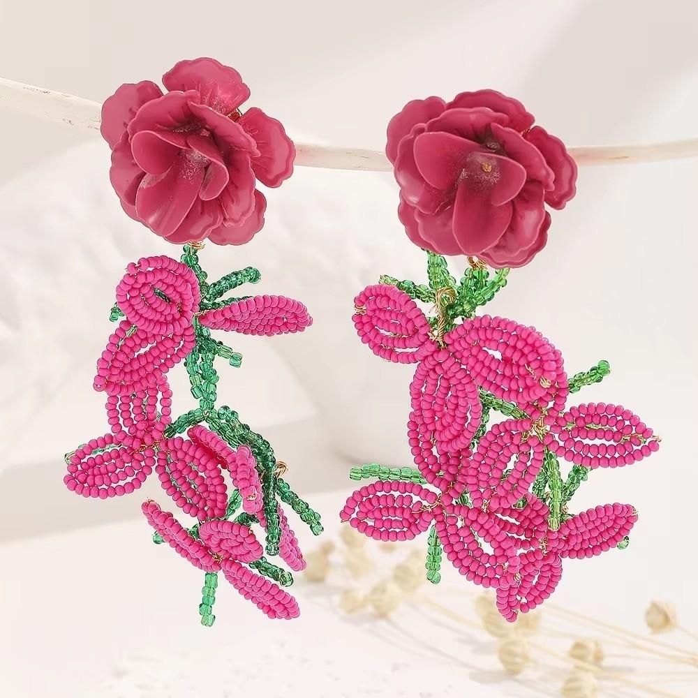 Exaggerated Flower Tassel Earrings Bead Long Tassel Earrings New Drop Earrings  Ear Jewelry