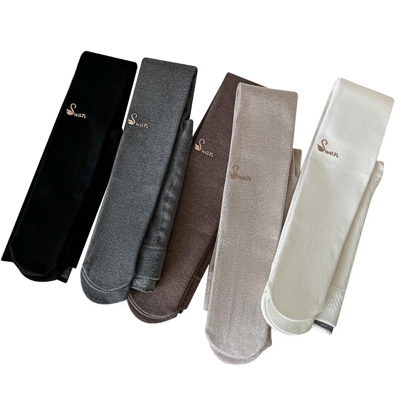 2025 Autumn-Winter Girls' Brushed Letter Leggings: Versatile White Elastic Tights