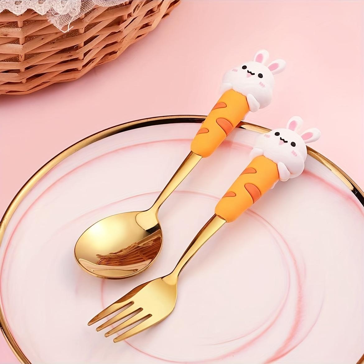 

4pcs Cute Rabbit Gift Stainless Steel Spoon Fork Cutlery Set with Adorable Cartoon Bunny Figurine Gift Box Red Box Set