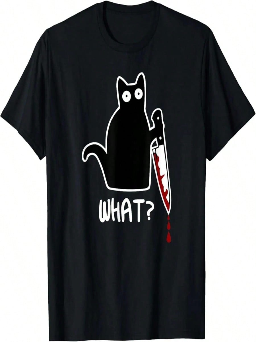 Funny Black What Cat - Murderous Kitty Cat With Knife T-Shirt S разноцветный