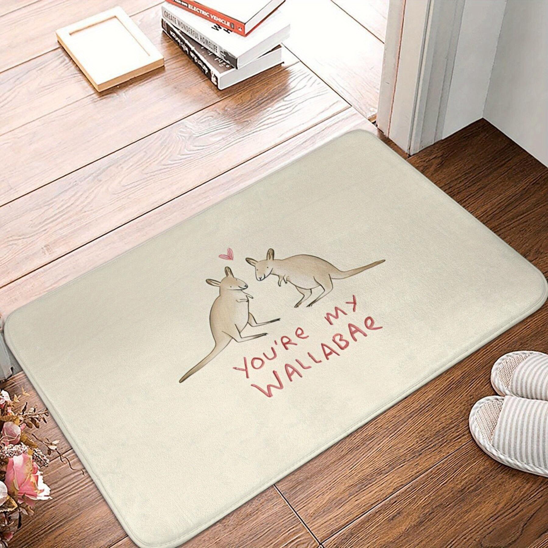 

1pc You re Wallabar Non-Slip Doormat - Cute Kangaroo & Heart Design, Machine Washable Tech Fabric with Rubber Backing, Lightwe 40x60cm