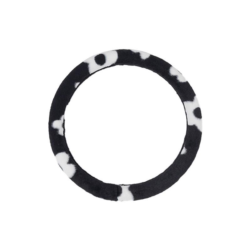 Winter Fleece Steering Wheel Cover Car - Soft Plush Black White Floral Design Universal Fit 38cm Diameter