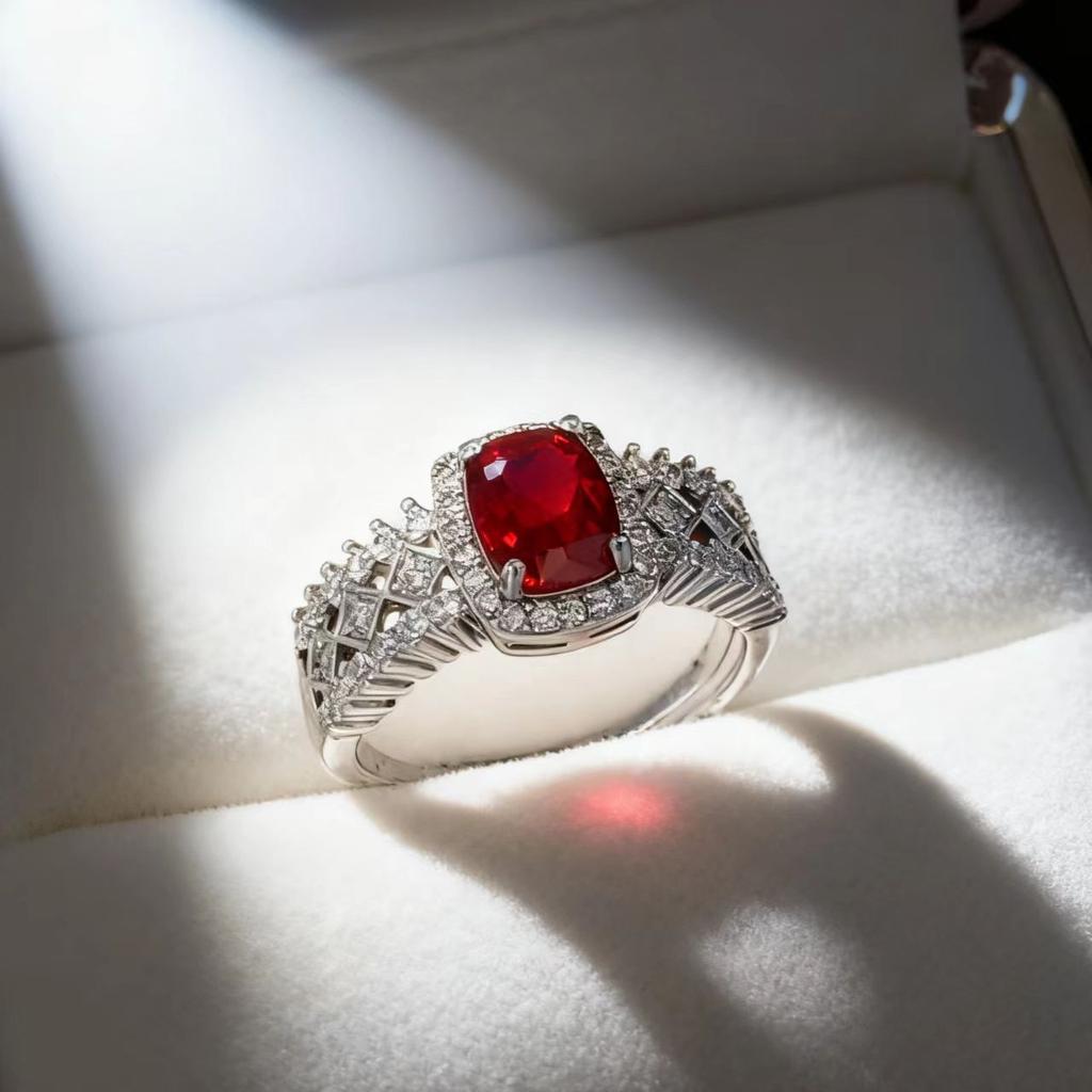 Advanced Sense Cultivation Ruby Ring Feminine Style Engraved Rhombus Sapphire Open Ring
