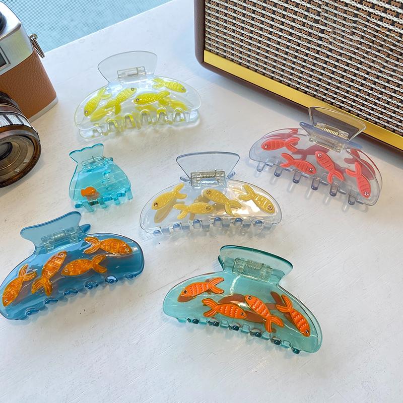 1Pcs Cute Transparent Goldfish Hair Clips Cartoon Acetate Claw Clip Shark Crab Hair Clip Hair Accessories For Women Girls