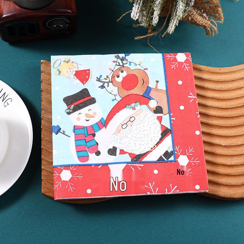 Snowman Print Square Napkins - Virgin Wood Pulp, Christmas Design