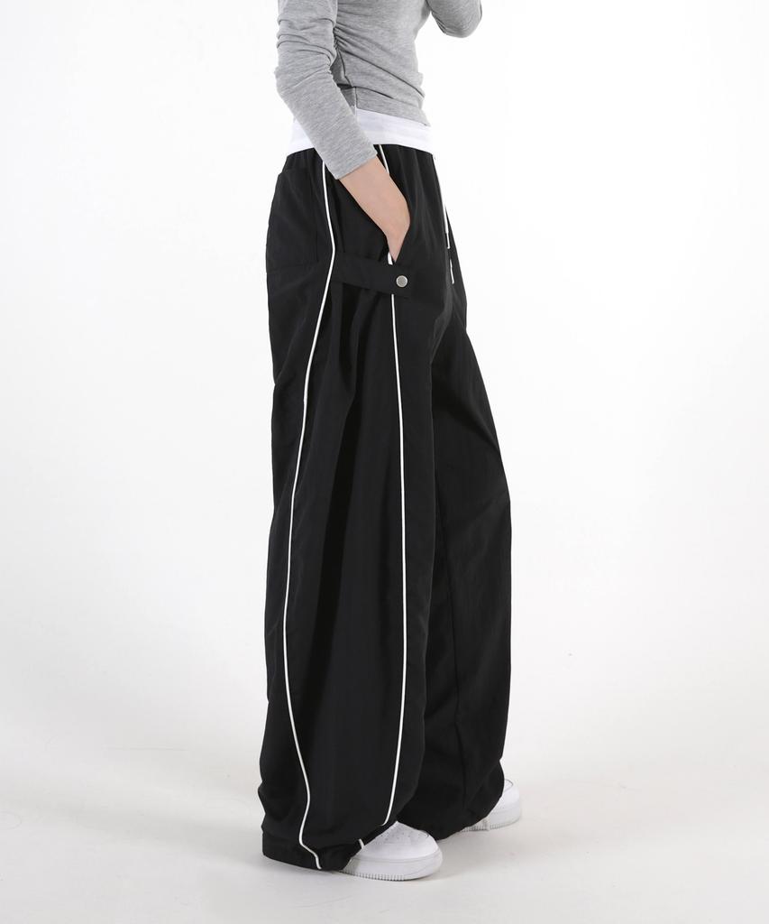UMM Women'S Parachute Snap Button String Wide Track Pants 3 Colors