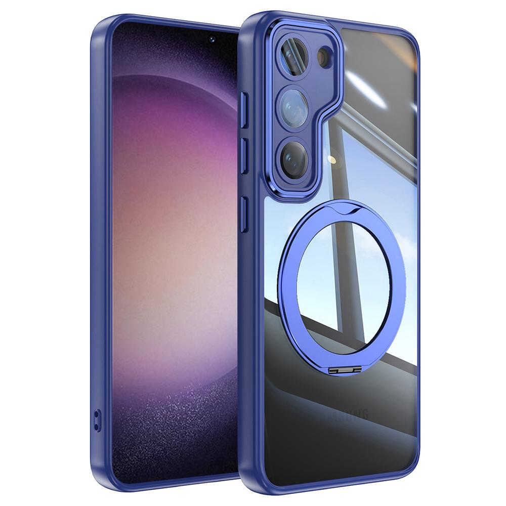 

For Samsung Galaxy S23+ Case Rotatable Magnetic Kickstand TPU+PC Phone Cover with Lens Film Blue