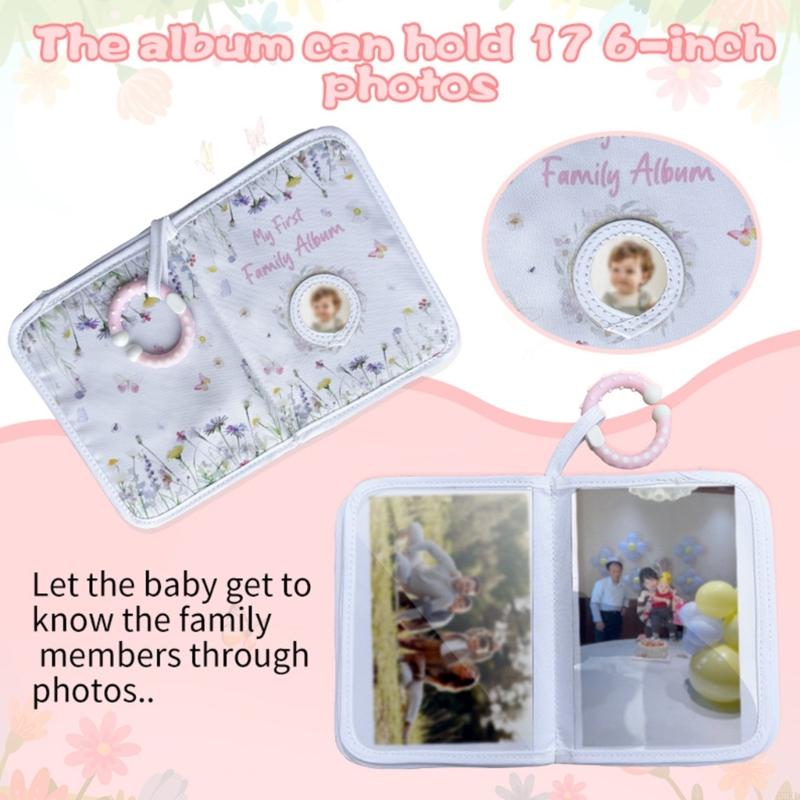 62KD Baby Showers Gift Photo Album Safe Mirror Soft Cloth Memory Book for Newborns Development