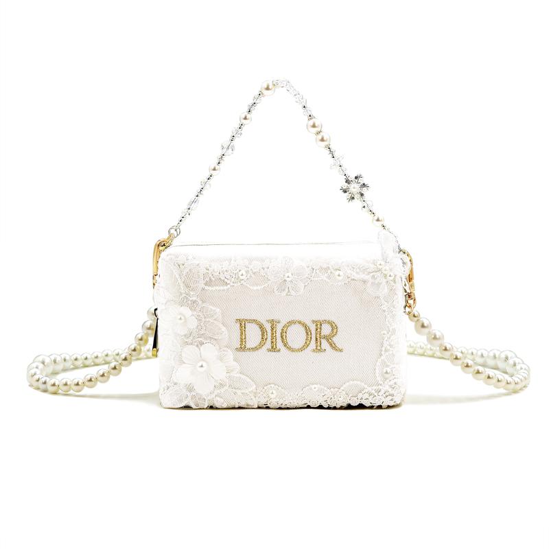 DIOR [Customized Cosmetic Bag] Silent Moonlight Cosmetic Bag Simple Modern Classic Printed Denim Fabric Retro Simple Commuting Daily Literary белый