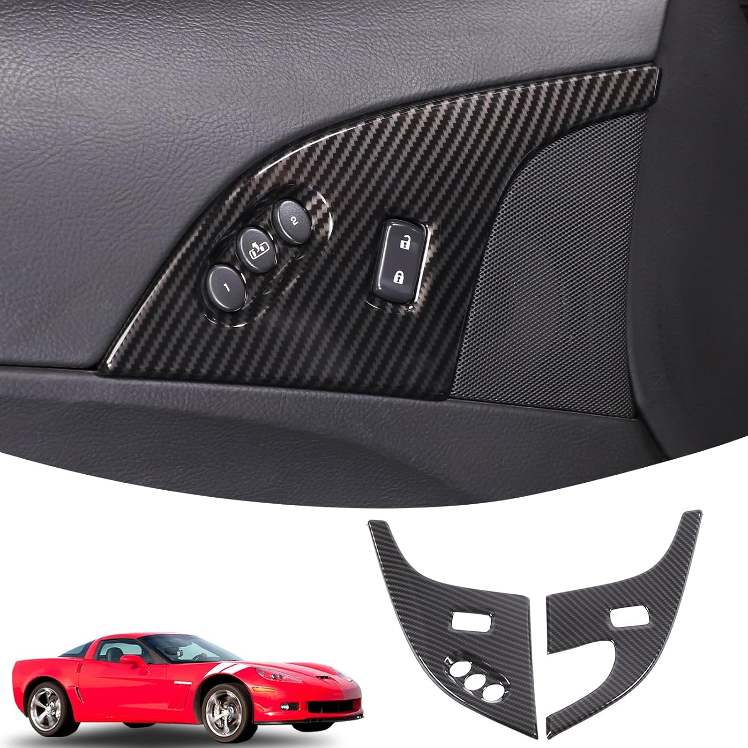 Lcojicep Car Door Lock Button Trim Compatible Corvette C6 Z06 ZR1 2005-2007 Button Door Lock Trim Window Switch Button Trim Frame Panel (Sports red) Carbon Fiber Grain