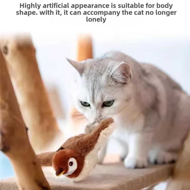 Good-Cat Interactive Electric Fluttering Sparrow Realistic Bird Movements Engaging Pet Play Accessory