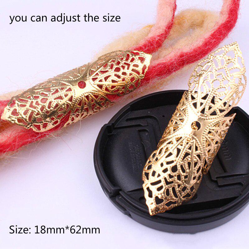 5Pcs Flower Pattern Adjustable Gold Metal Hair Tube Beads Rings Cuffs Hair Accessories Dreadlocks Cuff Clip Hair Jewelry