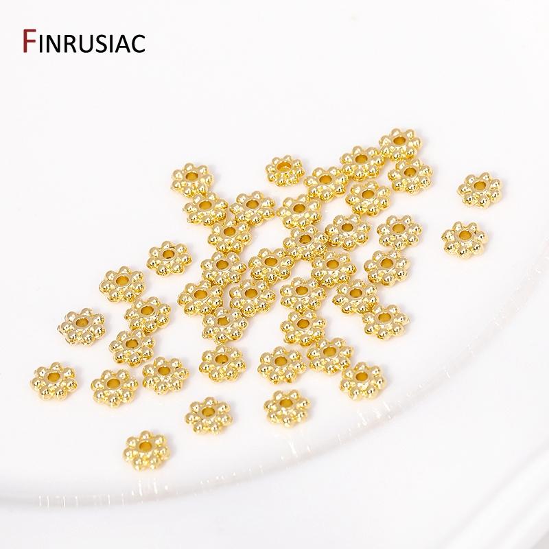 30PCS 4mm/5mm/6mm 14K Real Gold Plated Brass Flower Bali Spacer Beads For Jewelry Making DIY Handmade Jewelry Accessories