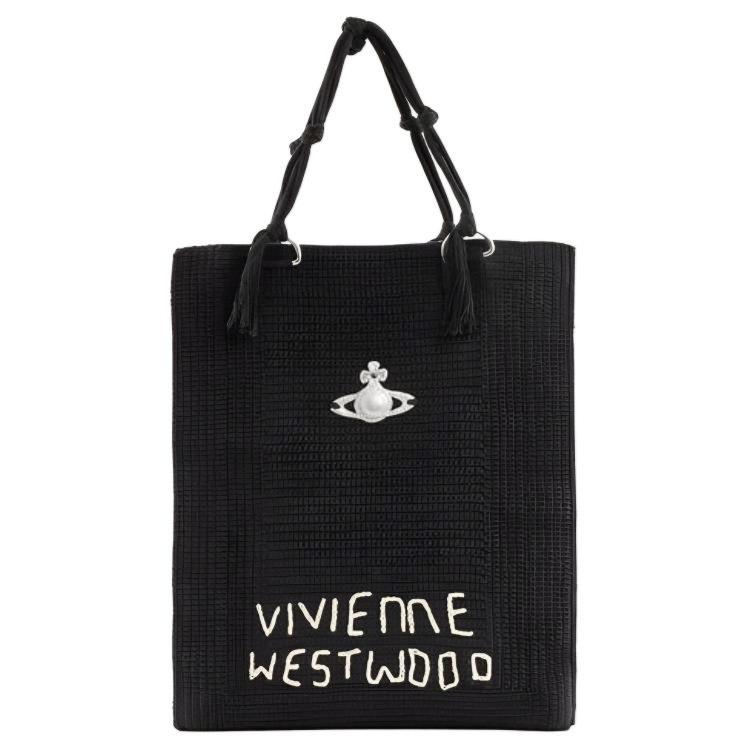 

Vivienne Westwood Mabel Brand Embroidered Letter Pattern Tote Bag Shopping Bag Shoulder Cotton Handbag Large Unisex tote bags 4D010005UK004WBLACK Basic Set (Bag+Dust Bag)