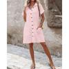 Loose Casual Midi Dress Women Solid Color Single Breasted Short Sleeve