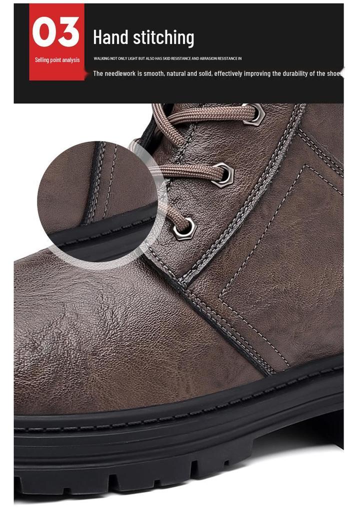 Men's High-Top Winter Fashion Boots with Wool Lining - Warm & Thickened for Cold Weather.