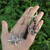 Handmade Witchy Skull & Moon Crystal Stone Charm Earrings
