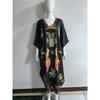 Women's Bat Sleeve V-neck Print Loose Long Classic Retro Dress Clothes Sale