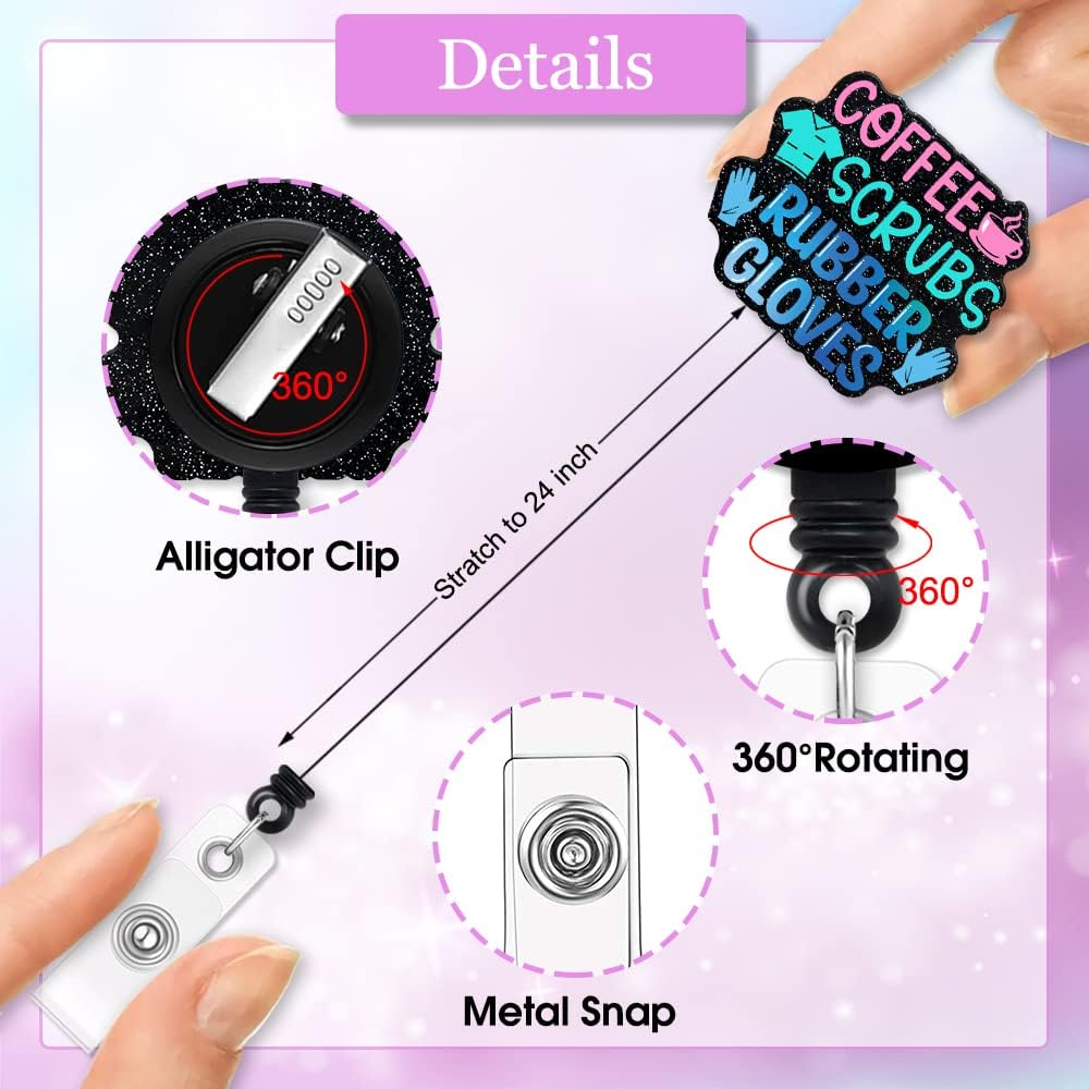 ERHACHAIJIA Coffee Scrubs Rubber Gloves Funny Retractable Badge Reel Gift for Nurse Doctor Medical Assistant Nursing Student (Black)