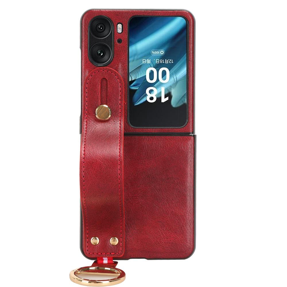 

For Oppo Find N2 Flip 5G PU Leather+PC Phone Case Wristband Kickstand Bottle Opener Shockproof Cover Red