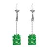 Original design earrings, ancient silver jade dry green double happiness characters, long fringed earrings, retro temperament earrings, women's