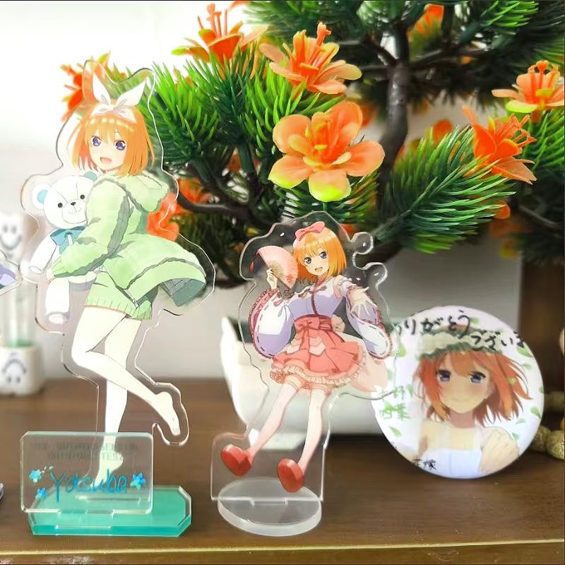 New "The Quintessential Quintuplets" 8CM Acrylic Stand Figurines In Cherry Blossom Miko Costumes: Ichika, Nino, Miku, Yotsuba, and Itsuki.