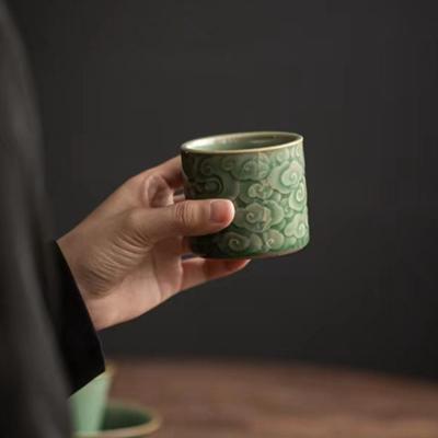 Handmade Celadon Tea Cup Traditional Longquan Ceramic Art Yunxiang Tea Tasting Cup for Gongfu Tea Ceremony Home