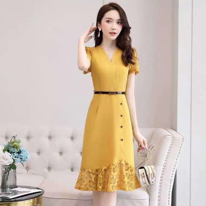 Summer Dress Waist Lace Stitching 