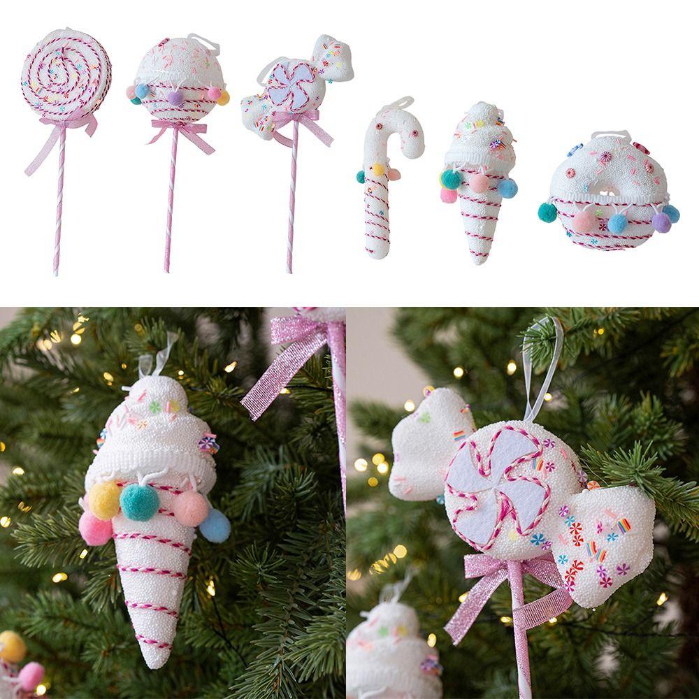 Multicolor Christmas Lollipop Decorations Pink Candy Cane Ice Cream Doughnut Christmas Tree Embellishment Foam Scene Making