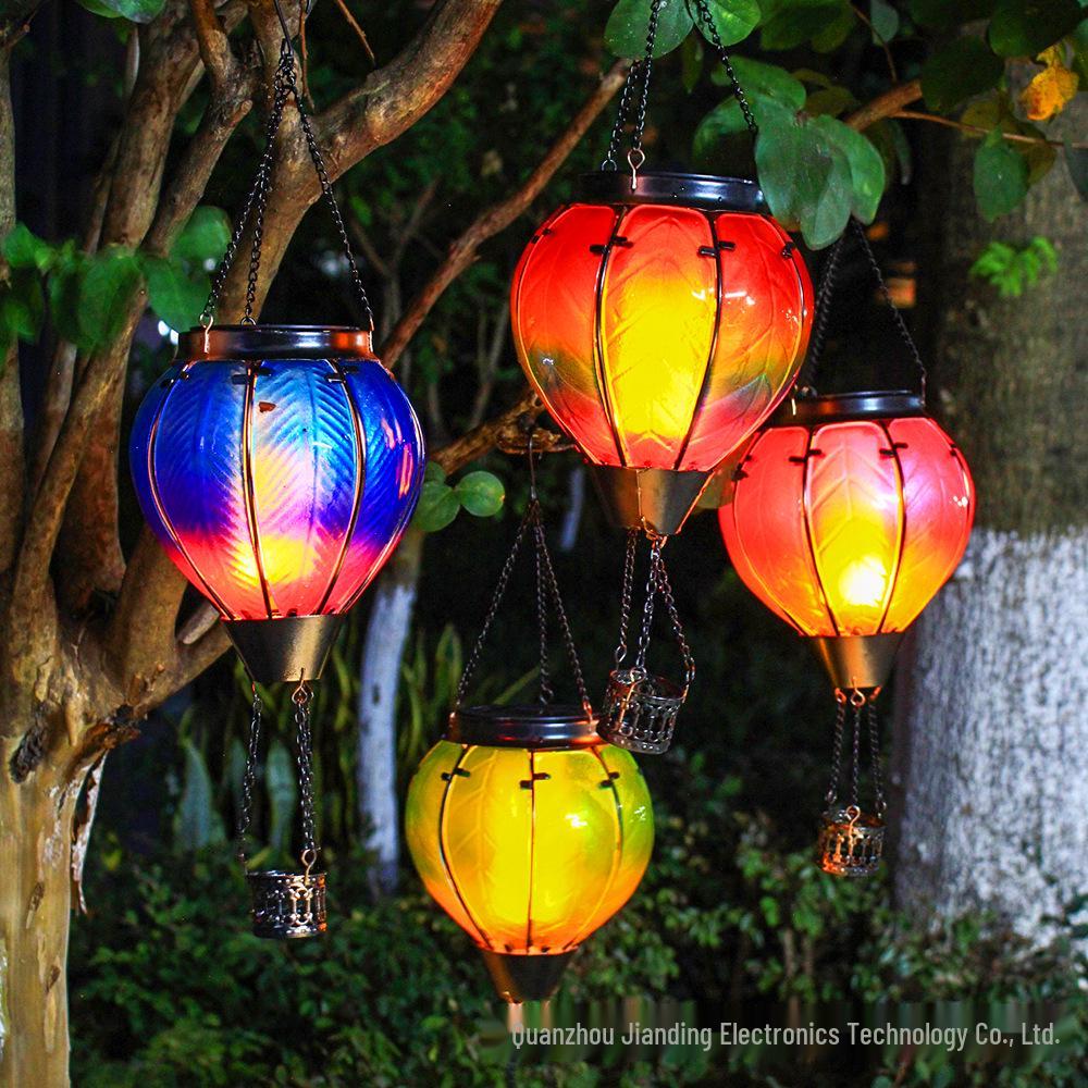 Solar-Powered Flickering Flame Hanging Lantern – Waterproof Hot Air Balloon Outdoor Light