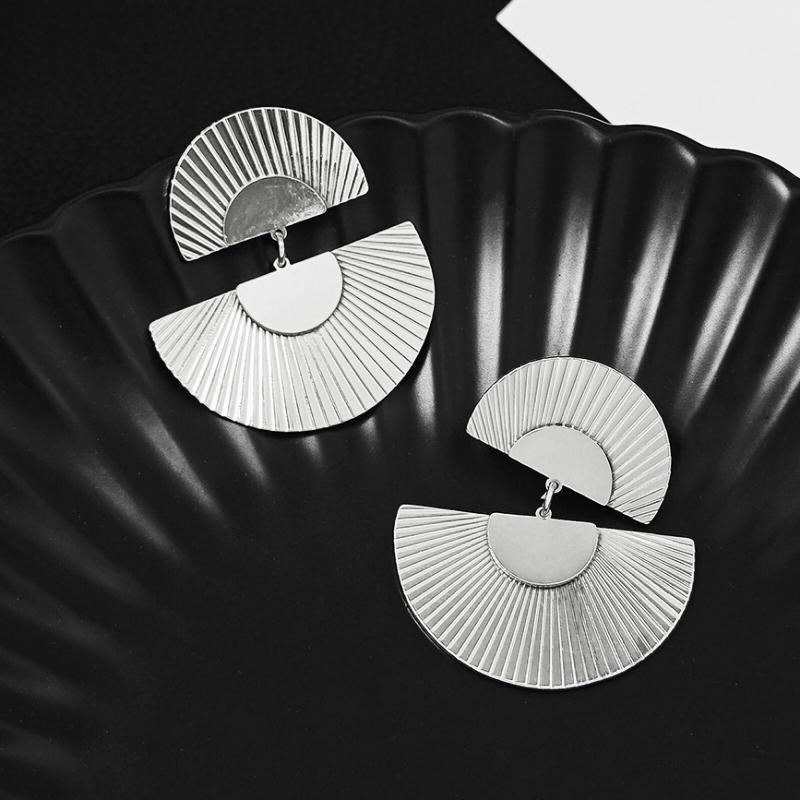 Double-layers Fan Shape Women's Hanging Earrings Uneven Semicircular Pendants Drop Earrings Hyperbole Ear Jewelry 2026 New
