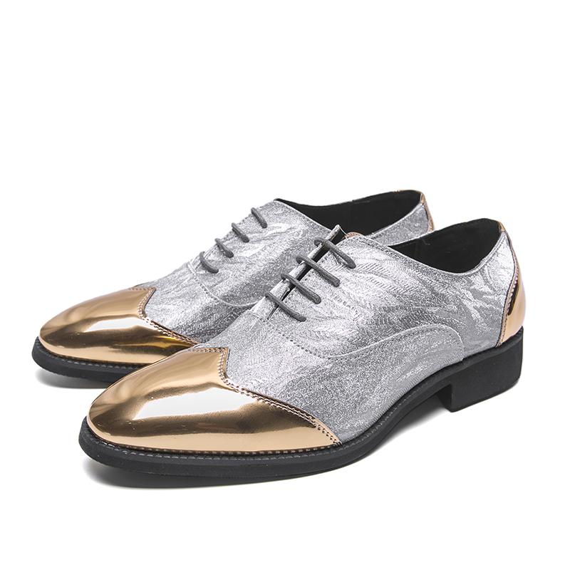 Men Derbys Gold Silver Wedding Dress Dance Shoes Leather Shoes Business Formal Shoes Tuxedo Prom Blazers Shoes Large Size