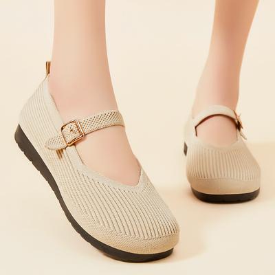 Schuhe Damen Sommer Freizeitschuhe Flach Polyurethan Damenschuhe Runde Zehenpartie Weiche Sohle Einzelne Schuhe Schnalle Ein Pedal Mutterschuhe