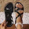 Sandales Romaines Plates à Brides Croisées pour Femmes, Bout Ouvert, Fermeture Cheville, Chaussures Confortables pour la Marche, pour l'Été, la Plage, les Vacances, Usage Quotidien Décontracté