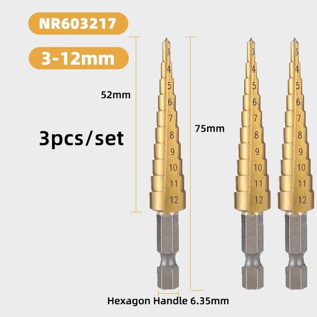 3pcs 3-12mm4-12mm 4-20mm 4-32mm Straight Groove Step Drill Bit Collection Titanium Coated Wood Metal Hole Chopper Core Drill Bit Collection