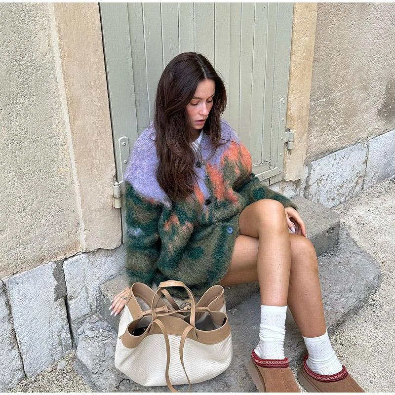 Landscape Paint Tie Dyed Women's Cardigan Sweater Fashion V-neck Single Breasted Female Sweaters 2024 Autumn Chic Lady Outwear