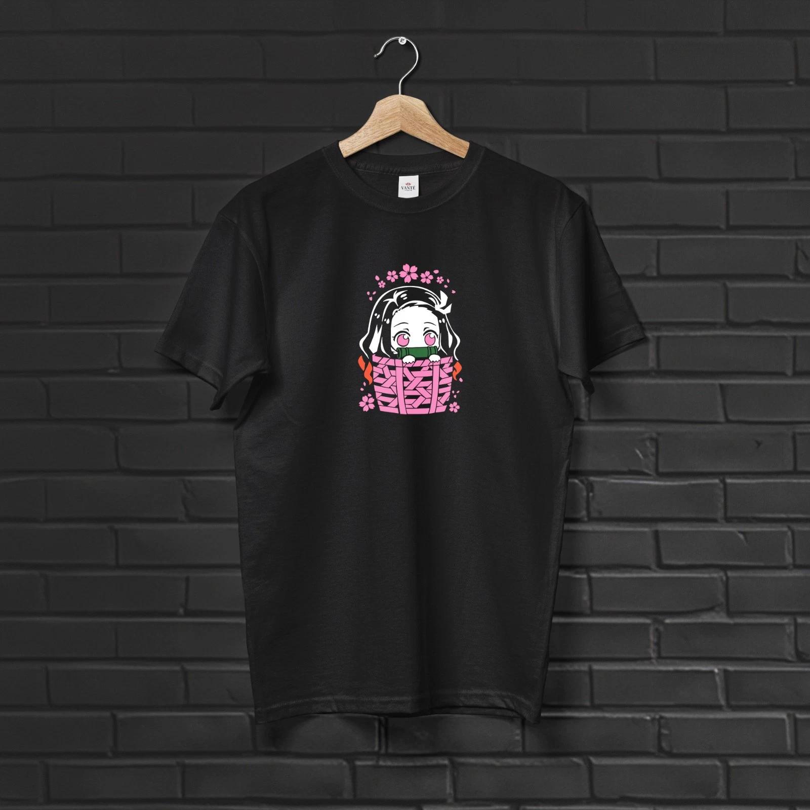 Nezuko Kamado Basket Chibi Graphic Anime T-Shirt Men Unisex Heavy Cotton Tee XL