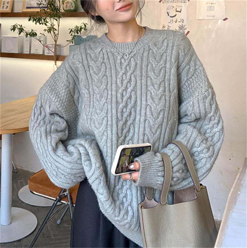Vintage Pullover Fried Dough Twists Sweater Women Wear Loose Knit Blouse In Autumn and Winter