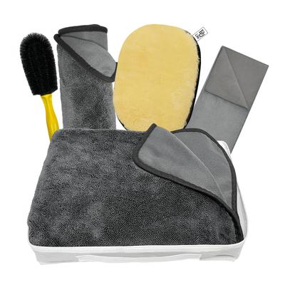 DU Life Car Wash Set Wiping Microfiber Car Wash Towel Car Wash Towel Window Glass Cloth Mouton Glove 1 Each Car Wash Brush 1 Storage Bag Total 6 Wash