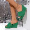 Women's New Summer Square-toed, Peep-toed, Fashionable, One-line and Versatile Wedge Slippers