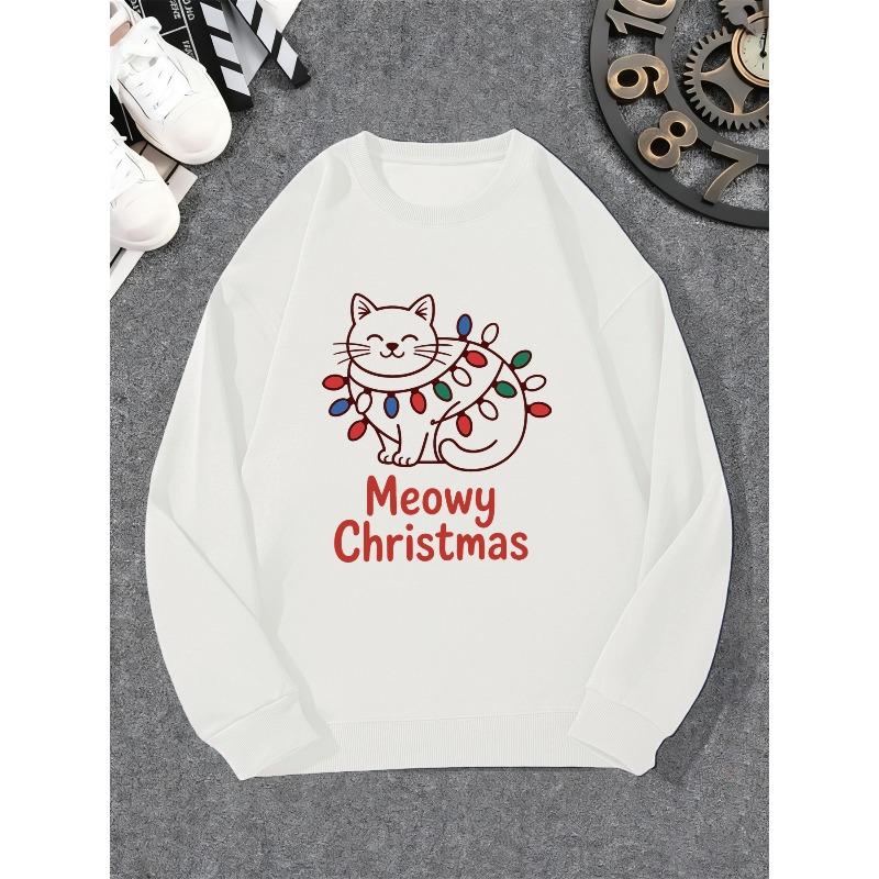 Men's Meowy Christmas Pattern Casual Crew Neck Sweatshirt.