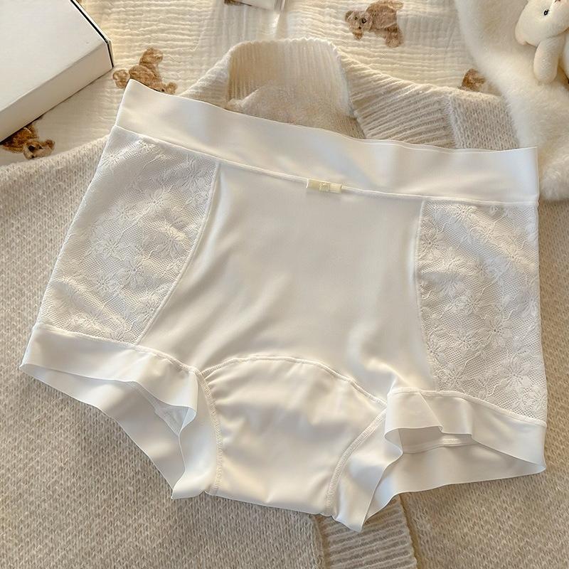 Female Summer Ice Silk Cotton 10A Antibacterial Extended Crotch No Trace Small Waist Flat Angle Briefs