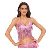 Belly Dance Bandage Glitter Bra Top with Chest Pad Women Belly Dance Costumes for Cosplay Halloween Performances Stage