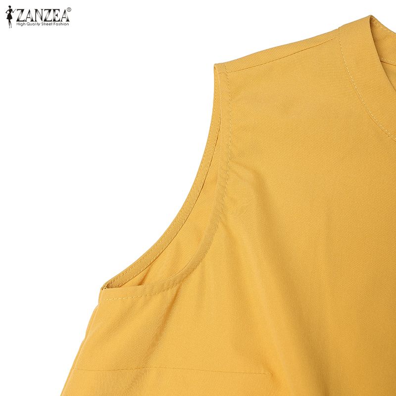 ZANZEA Women Casual Round Neck Solid Color Summer Sleeveless Dress
