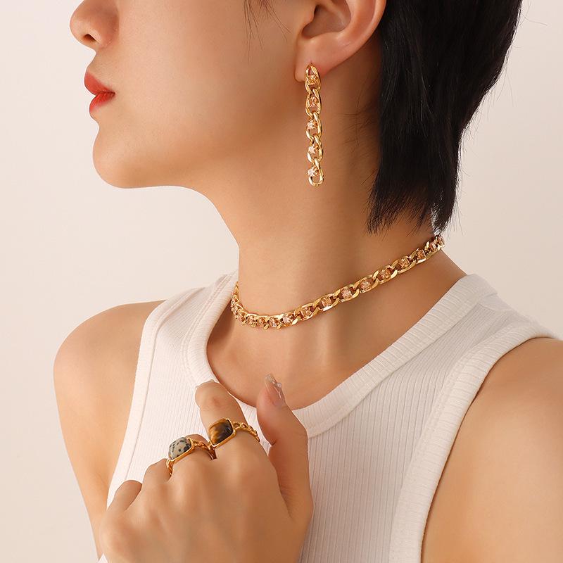 European Style Colorful Cubic Zirconia Jewelry Set with Diamond-Studded Necklace, Light Luxury Bracelet, and Exquisite Earrings
