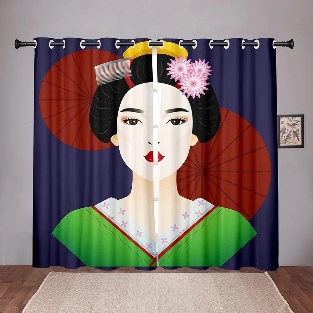Japanese Traditional Geisha Woman Blackout Window Drape for Bed Chamber Living Space Area Area Decor Bathroom Kicthen Door High Shading New